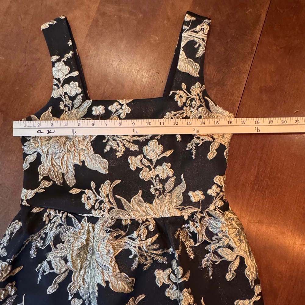Band of the Free Dress Women S Black Gold Floral Brocade‎ Mini Square Neck - Picture 6 of 11